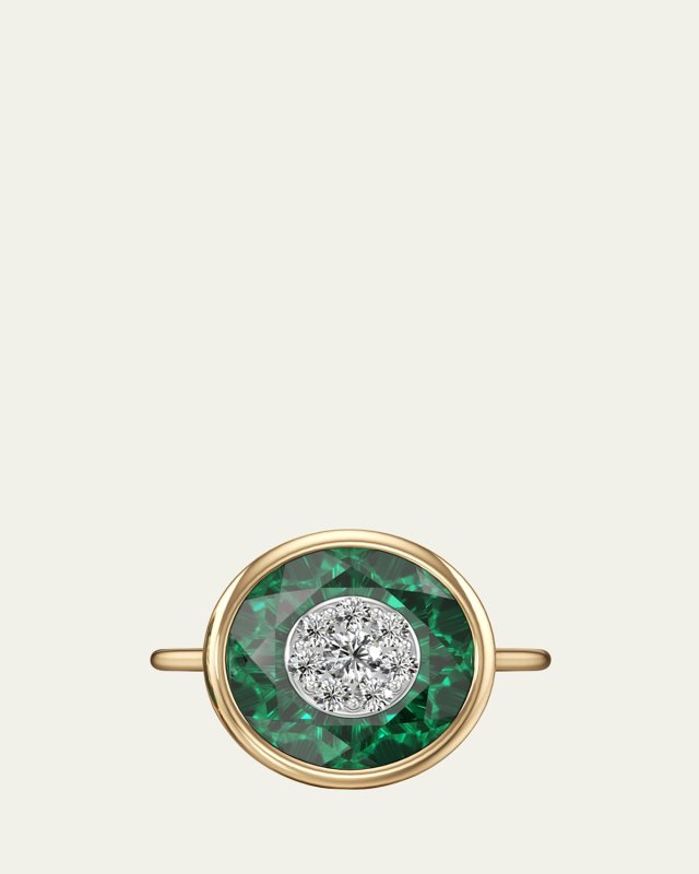 One Collection 10mm Round Emerald Bezel Ring in 18K Yellow Gold with Diamonds, Size
